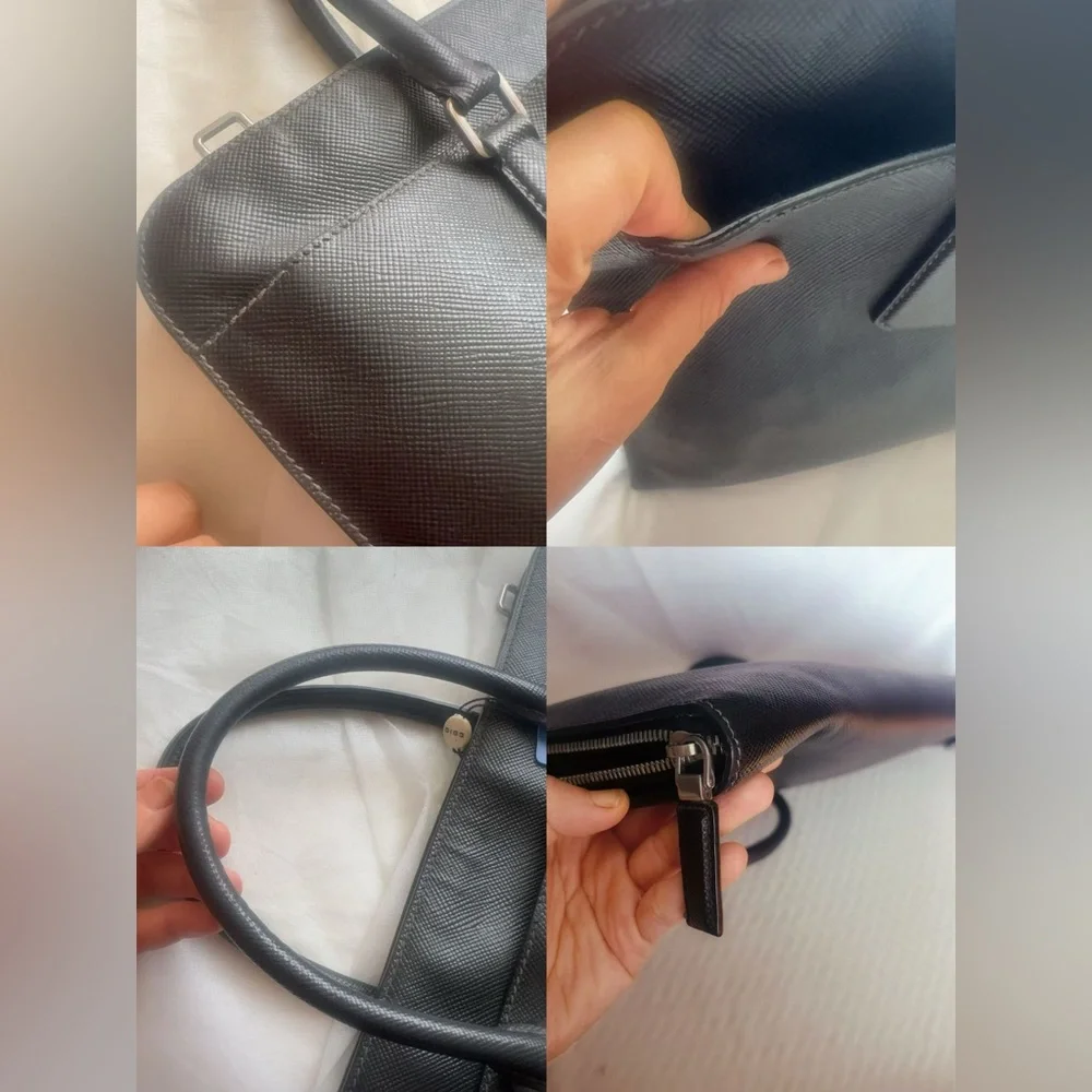PRADA Saffiano Leather Black Tote Bag Structured‎ Work Bag Elegant Business